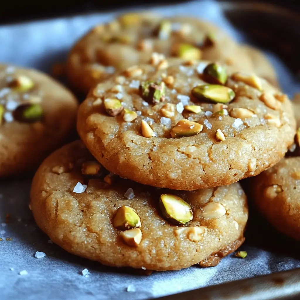 A rustic cookie plate of Salted Honey Pistachio Cookies finished with sea salt, inspired by Salted Pistachio Cookies and cozy homemade baking.