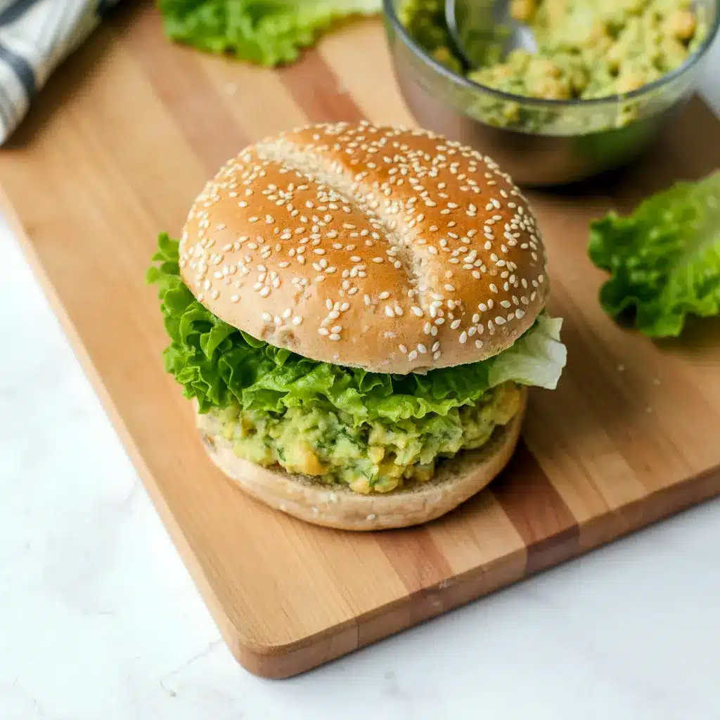 A hearty Smashed Chickpea Avocado Dill Pickle Sandwiches Chickpea Smash Sandwich on toasted bread with fresh greens and a tangy, creamy filling.