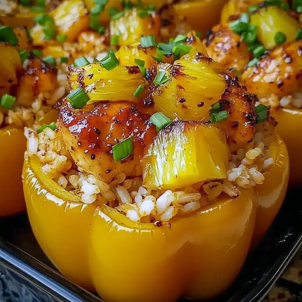 Teriyaki Pineapple Chicken and Rice Stuffed Peppers served in bright bell peppers with a fresh dinner presentation, perfect for Healthy Meals For 4.