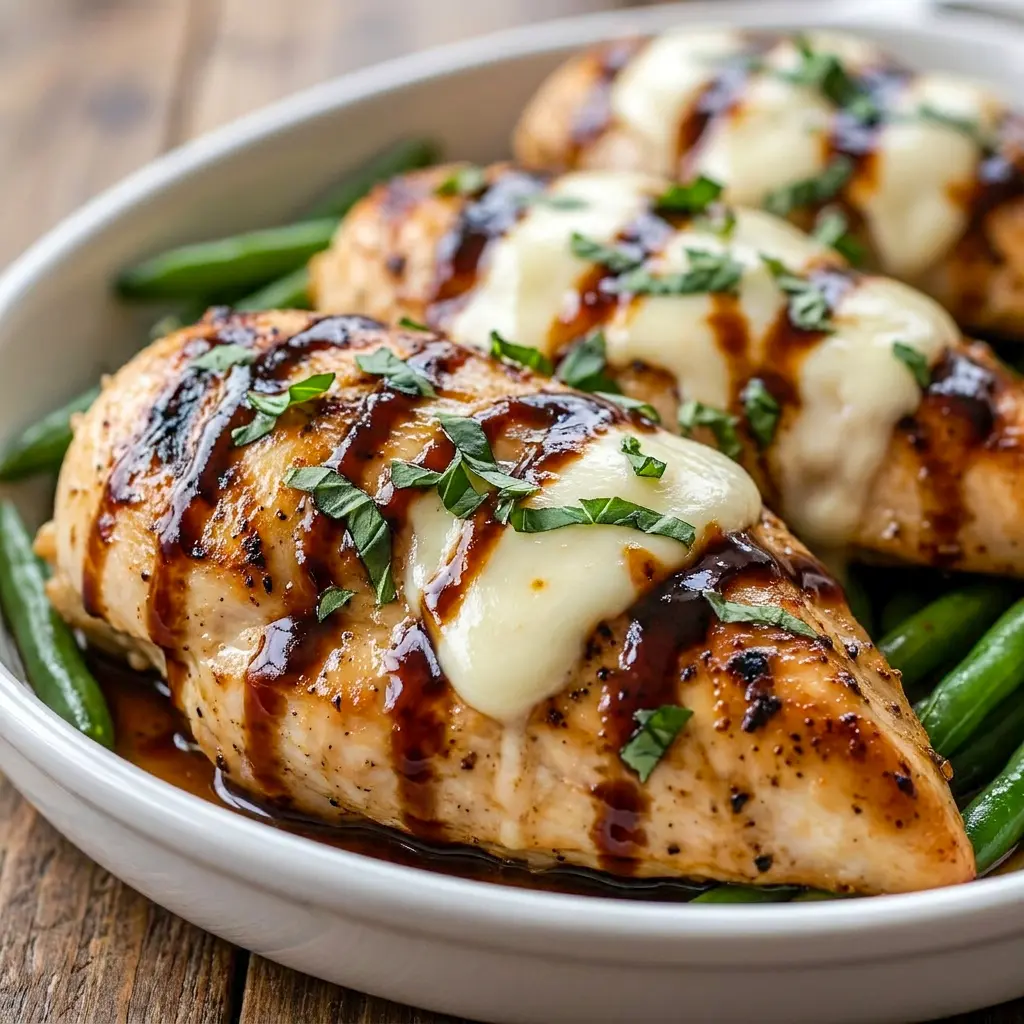 Balsamic Baked Chicken Breast with Mozzarella Cheese baked until bubbly and tender, a flavorful Balsamic Chicken dish for weeknights.