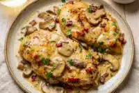 Chicken Riesling with Chicken Riesling Cheesecake Factory flavors, creamy sauce, and crispy bacon in a rich dinner skillet.