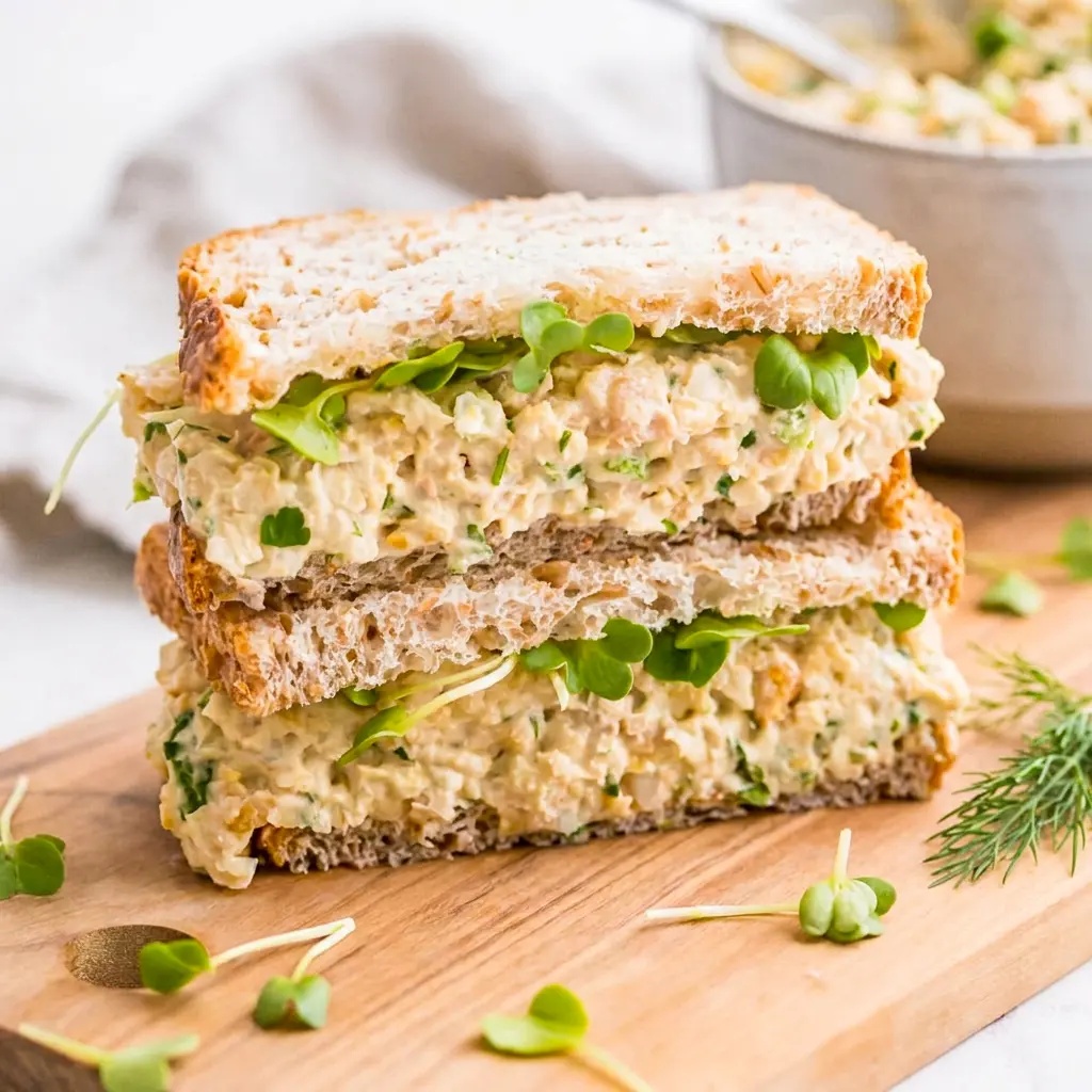 Chickpea Salad Sandwich featured in Vegan Chickpea Sandwich Recipes with a tangy, protein-packed filling and simple pantry ingredients.