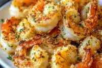 Air Fryer Garlic Parmesan Shrimp served in a bright bowl, one of the easiest Shrimp Recipes In Air Fryer for dinner.