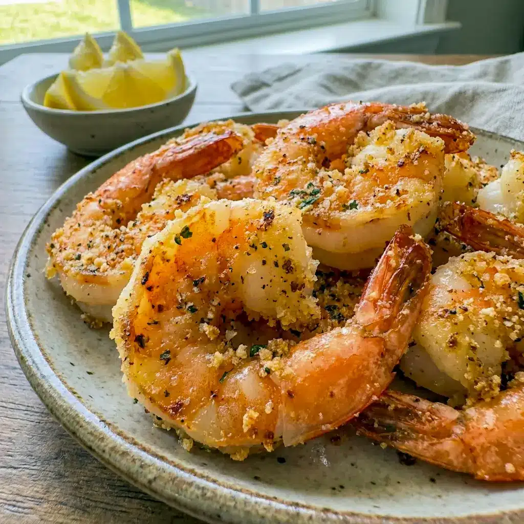 Golden Air Fryer Garlic Parmesan Shrimp plated with parsley, a delicious pick for Air Fryer Parmesan Shrimp Recipes.