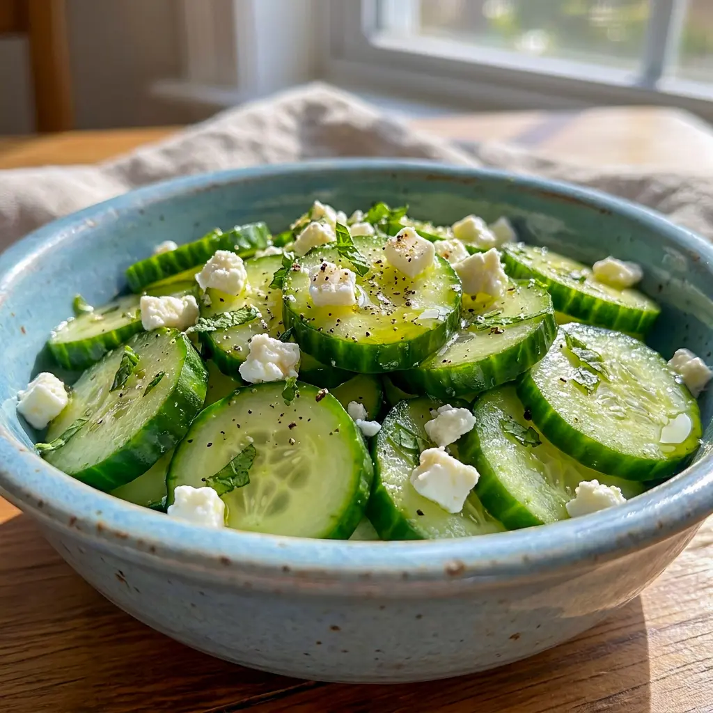 Cucumber Feta Salad plated for a picnic spread, one of the best Gluten Free Picnic Food Ideas for easy entertaining.