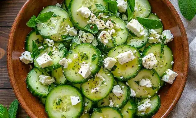 Cucumber Feta Salad served in a bright bowl, a Fresh Cucumber Feta Salad perfect for summer lunches.