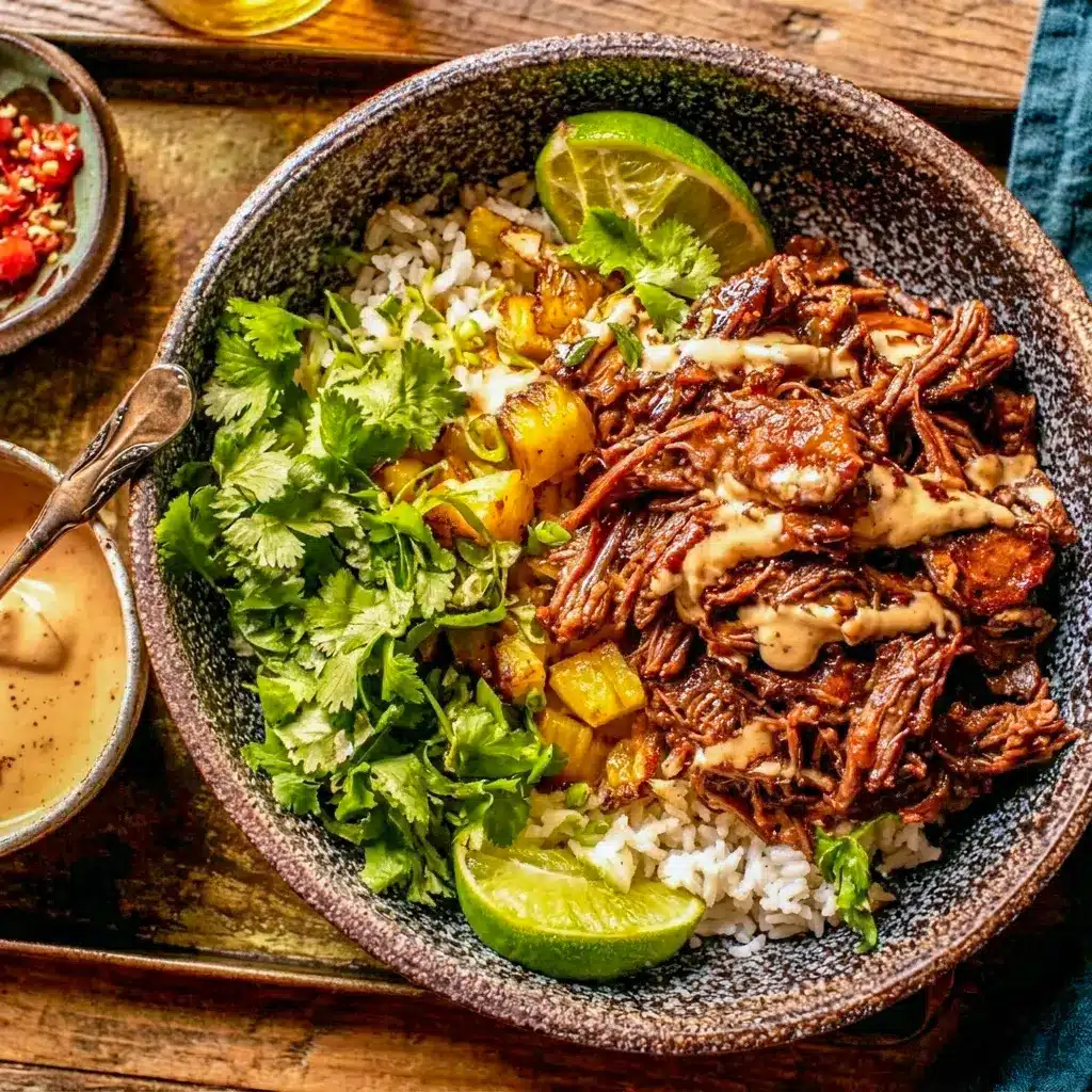 Crockpot Chipotle Pineapple Pot Roast Bowl served in a hearty bowl, perfect for Chipotle Pot Roast lovers who want bold flavor.
