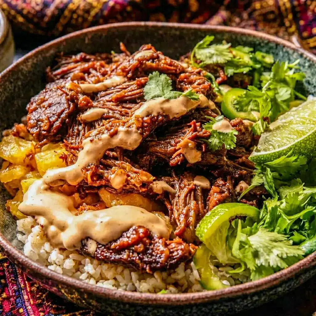 Crockpot Chipotle Pineapple Pot Roast Bowl finished with fresh cilantro and lime, a tasty pick for Protien Dinner Ideas.