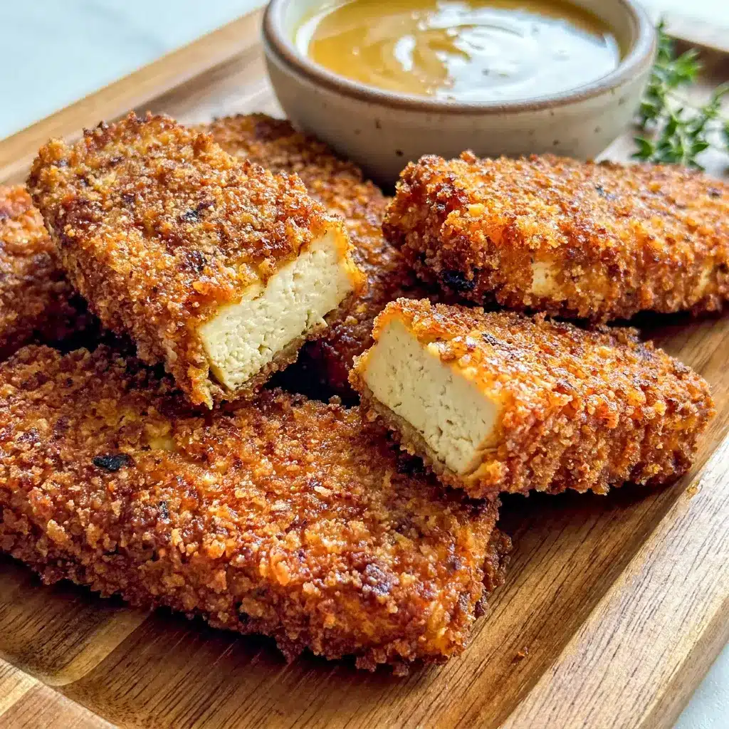 A close-up of Honey Mustard Tofu Tenders with a crisp finish, a smart choice for Vegetarian High Protein Foods.