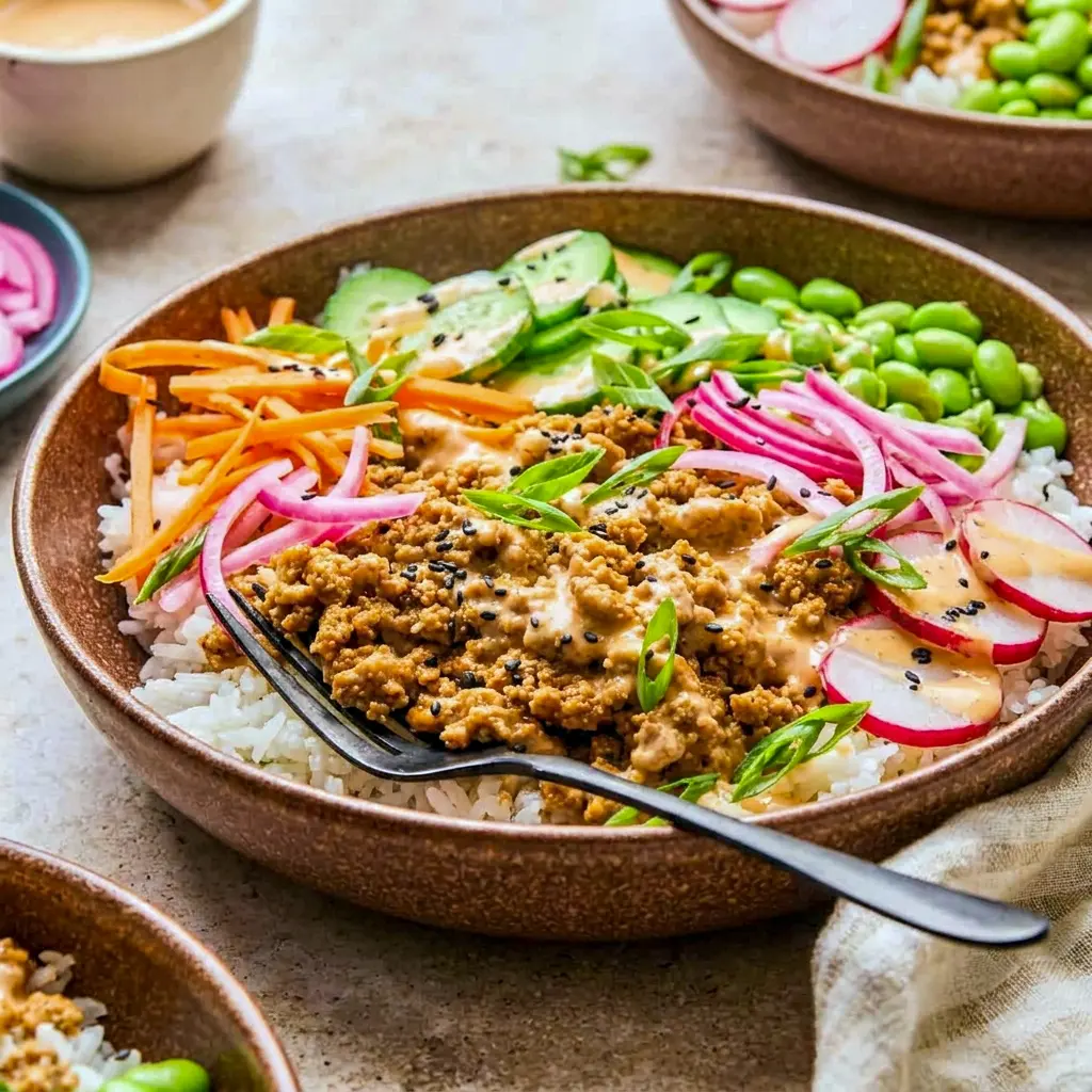 Ground Turkey Rice Bowls with Bang Bang Sauce turned into a Bang Bang Turkey Bowl for a fast and flavorful dinner.