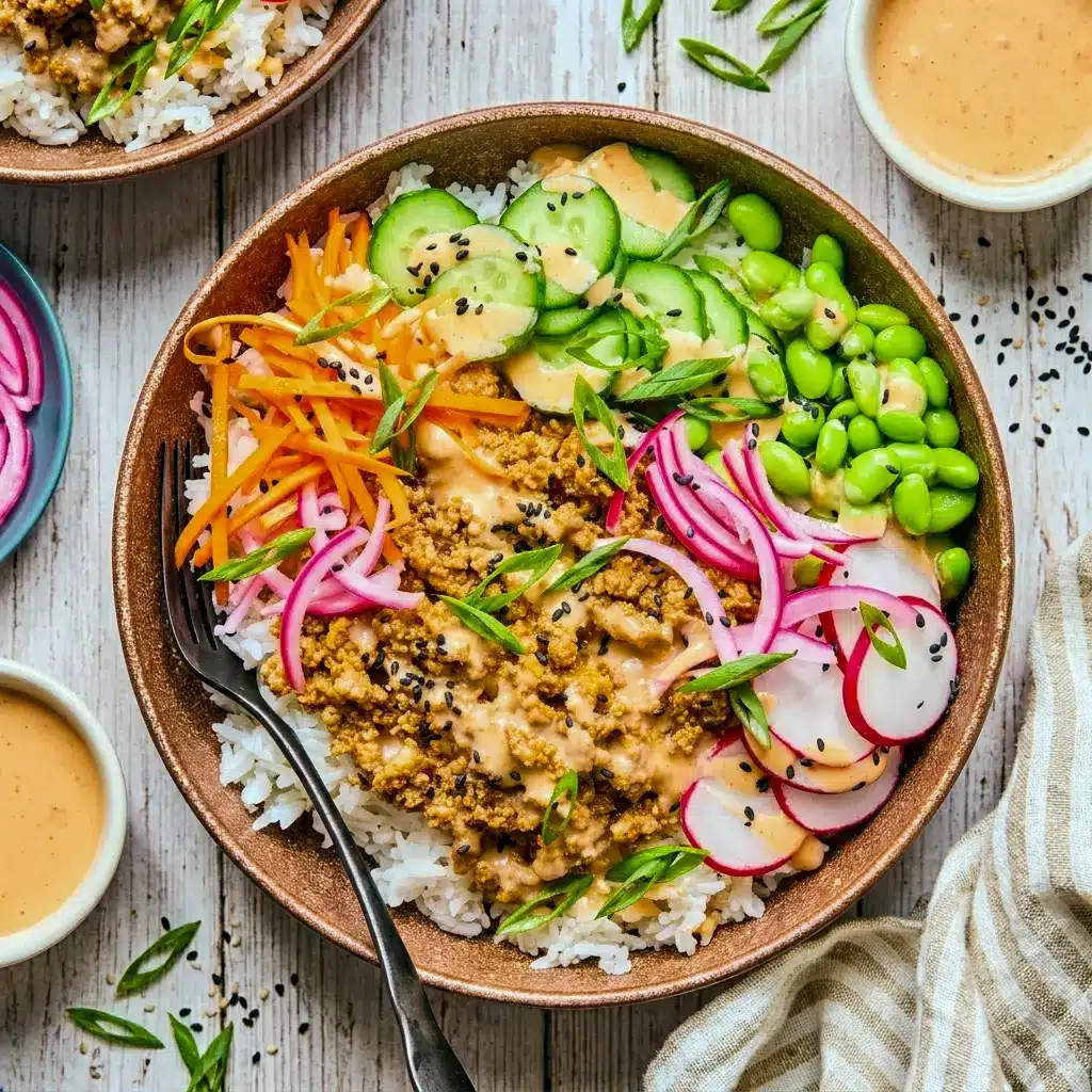 Ground Turkey Rice Bowls with Bang Bang Sauce as one of the best Clean Eating Dinner Ideas for a simple family meal.