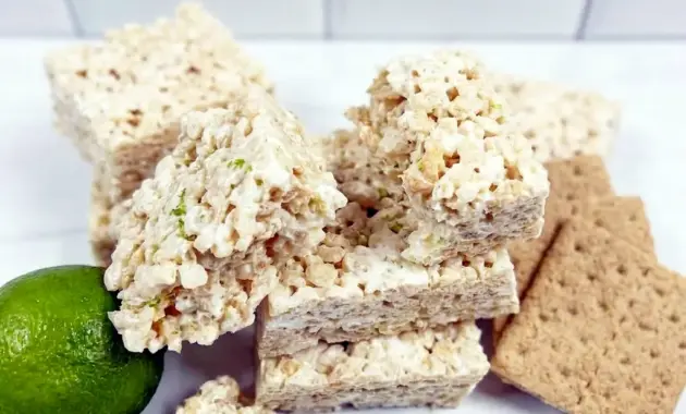 A bright pan of Key Lime Pie Rice Krispie Treats with a citrusy twist and Key Lime Rice flavor for a fun summer dessert.