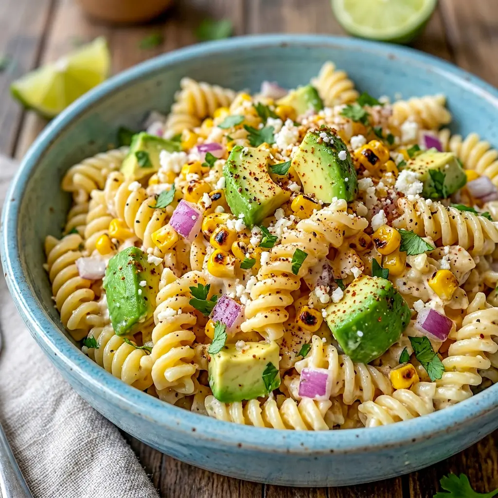 Mexican Street Corn Pasta Salad is one of the easiest Easy Lunch Sides for a fresh and filling meal.
