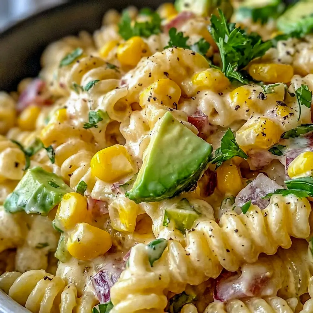 Mexican Street Corn Pasta Salad fits right in with Cold Side Salads thanks to its creamy elote-inspired flavor.