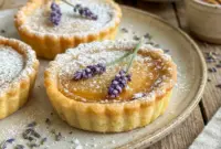 Mini Salted Honey Lavender Pies styled on a tea tray with a soft Lavender Recipes aesthetic.