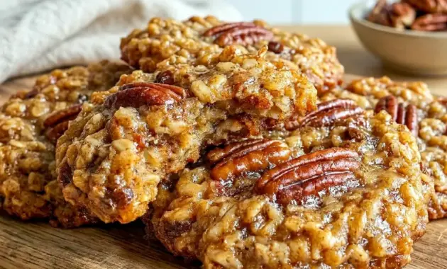Pecan Pie Oatmeal Cookies on a holiday plate, styled as Soft And Chewy Cookie Recipes with a warm bakery finish.