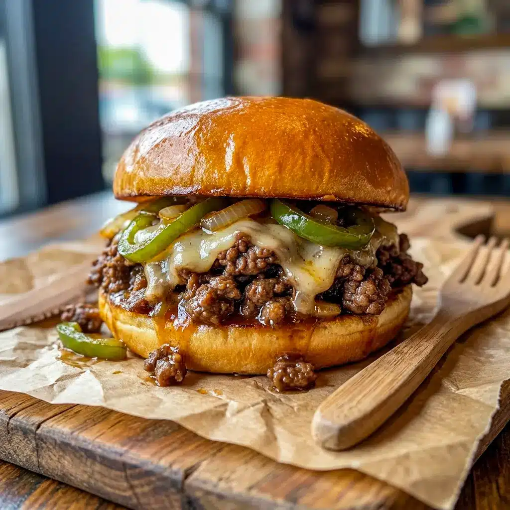 Delicious skillet-style Philly Cheesesteak Sloppy Joes stacked high for easy Comfort Lunch Ideas with a cheesy beef filling.
