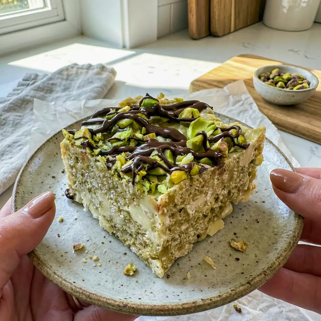 Pistachio and White Chocolate Rice Krispies Treats make one of the most elegant Rice Crispy Treat Flavors with creamy white chocolate and pistachio cream.