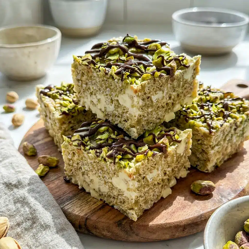 Pistachio and White Chocolate Rice Krispies Treats look like Fancy Rice Crispy Treats perfect for parties, dessert trays, or gifting.