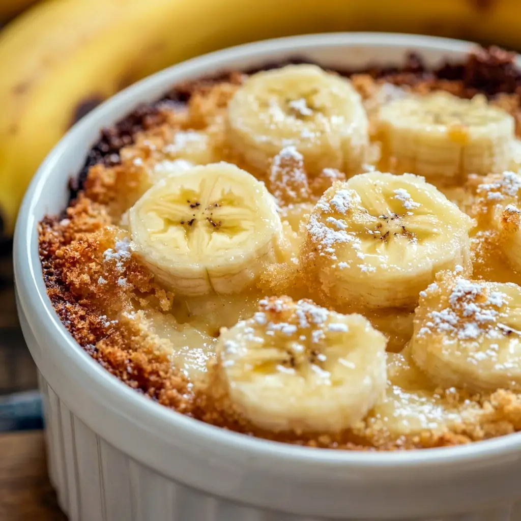 Southern Banana Cobbler baked in a casserole dish with a tender crust, a sweet Classic Banana Dessert Recipe for ripe banana lovers.