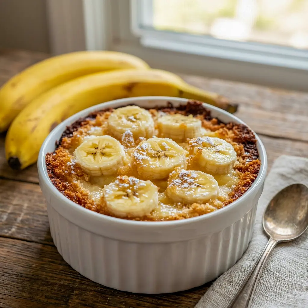 A spoonful of Southern Banana Cobbler showing the gooey banana filling, one of the easiest Banana Baked Recipes for a homey treat.