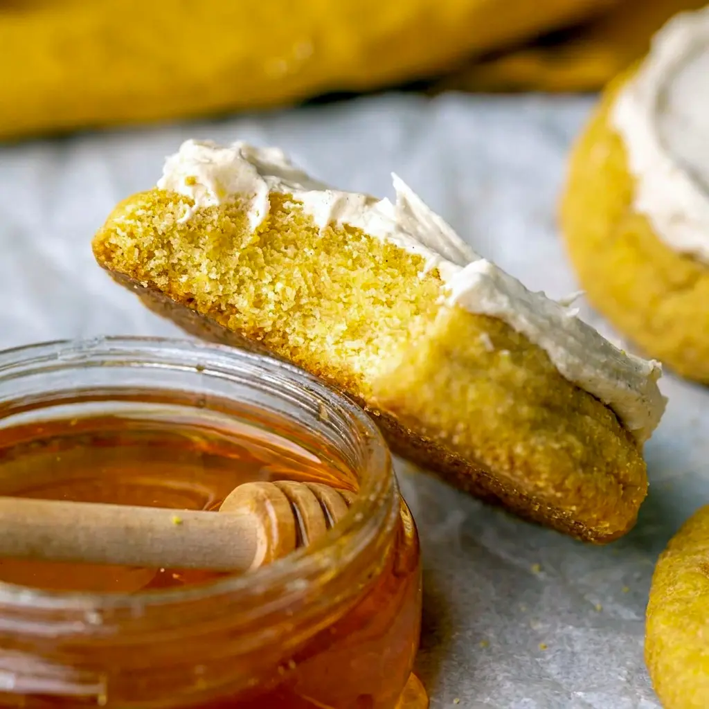 Bakery-style Cornbread Cookies with golden color and honey drizzle, a fun twist on Crazy Cookie Flavors and Cornbread Dessert Recipes.