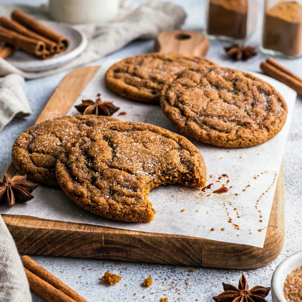 A stacked plate of Chewy Pumpkin Spice Cookies for November Cookies and warm fall dessert inspiration.