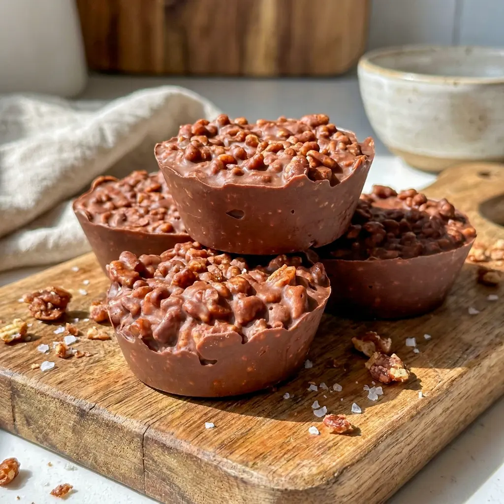Chocolate Peanut Butter Crunch Cups with a crisp chocolate shell and salty-sweet peanut butter filling for an irresistible Crunchy Chocolate Peanut Butter treat.