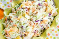 Fresh Hawaiian Pineapple Coleslaw in a bowl, a bright Hawaiian Salads side for summer cookouts.