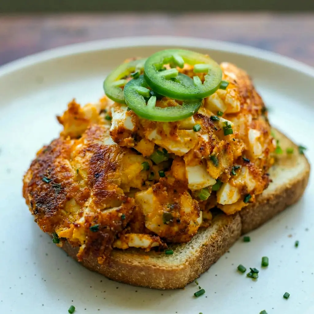 Golden Crispy Egg Salad on avocado toast, an easy pick for Best Egg Meals.