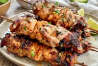 Bang Bang Chicken Skewers served hot on a plate, making a quick and tasty choice for 30 Minute Dinner Recipes Healthy.