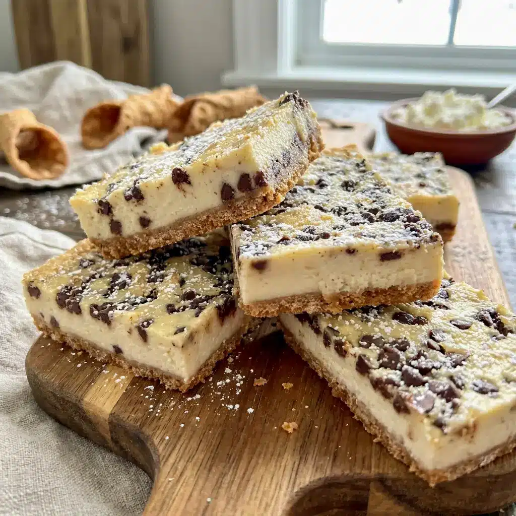 Creamy Cannoli Cheesecake Bars with ricotta and mascarpone, one of the best Italian Desserts and Great Desserts for a crowd.