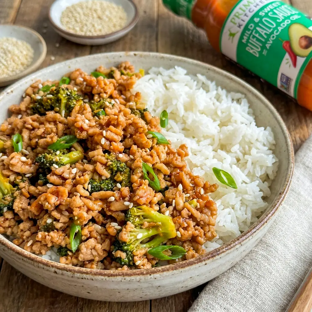 Meal-prep style Firecracker Ground Chicken Bowl inspired by Ground Chicken Lunch Recipes for a quick lunch or dinner option.