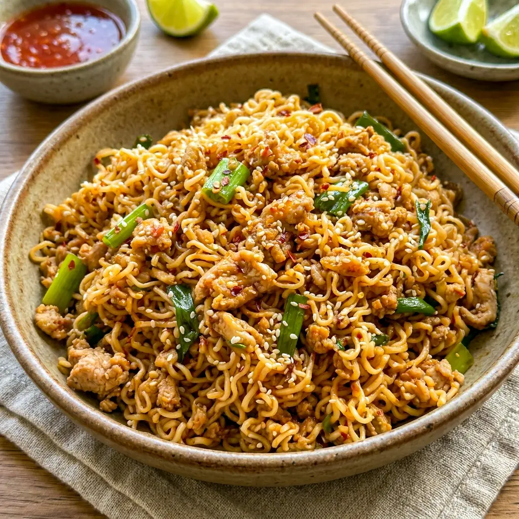 Ground Chicken Sweet Chili Noodles packed with flavor for Healthy Dinner Recipes Ground Chicken and Fast Lunches.