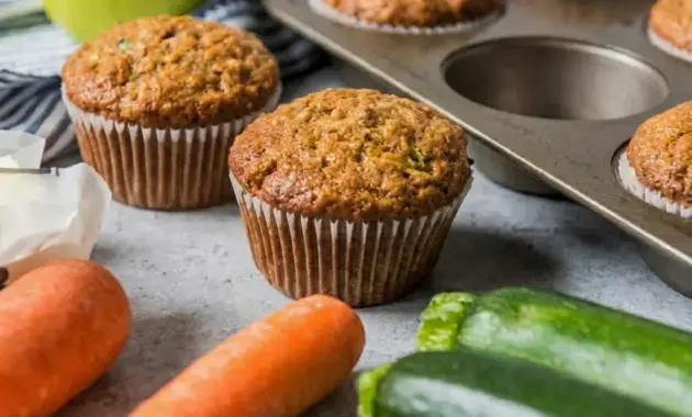 Cozy Morning Glory Muffins styled as Sweet Veggie Muffins with carrots, zucchini, and apple for breakfast.