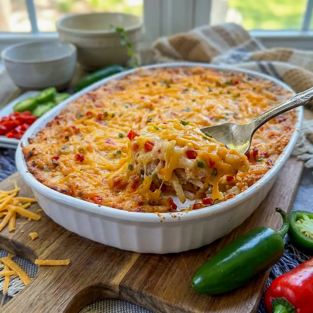 Pimento Cheese Hash Brown Casserole served as one of the best Hashbrown Recipes for a cheesy family dinner.