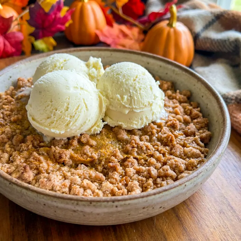 A warm Pumpkin Crisp topped with golden streusel, one of the best Things To Bake Thanksgiving for a cozy holiday dessert table.
