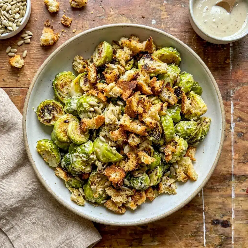 Roasted Brussels Sprouts Caesar Salad plated as one of the best Simple Healthy Veggie Sides for any meal.