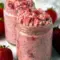 A jar of Strawberries and Cream Overnight Oats with fresh berries on top, a bright Overnight Oats Recipe Strawberry for busy mornings.