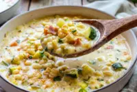 Summer Corn Chowder Soup served as a cozy Simple And Light Corn Chowder in a rustic bowl with fresh parsley and sweet corn.