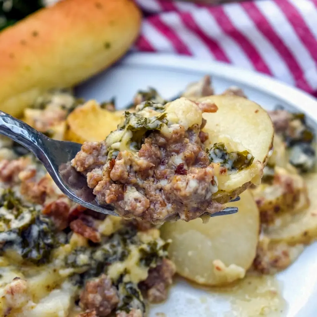 A creamy baked dinner of Zuppa Toscana Casserole made for Easy Italian Meals For Dinner and simple weeknight cravings.